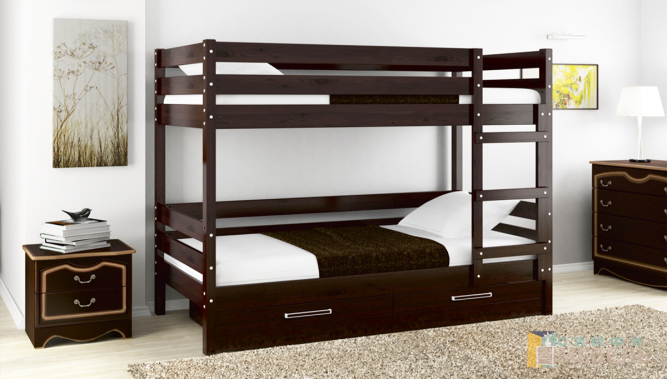 Кровать из массива двухъярусная Джуниор с выкатными ящиками