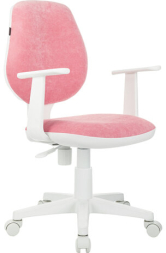 Кресло детское BRABIX "Fancy MG-201W", с подлокотниками, пластик белый, ткань вельветовая, розовое, 533009