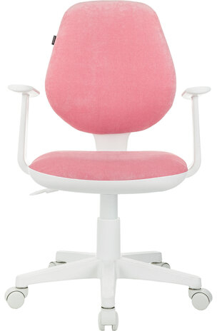 Кресло детское BRABIX "Fancy MG-201W", с подлокотниками, пластик белый, ткань вельветовая, розовое, 533009