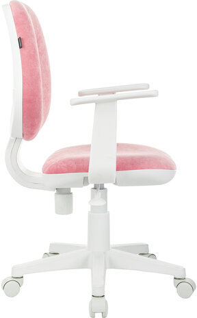 Кресло детское BRABIX "Fancy MG-201W", с подлокотниками, пластик белый, ткань вельветовая, розовое, 533009