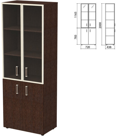 Шкаф закрытый со стеклом в алюминиевой рамке Приоритет 4 полки