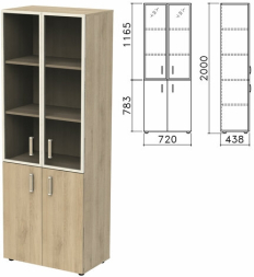 Шкаф закрытый со стеклом в алюминиевой рамке Приоритет 4 полки