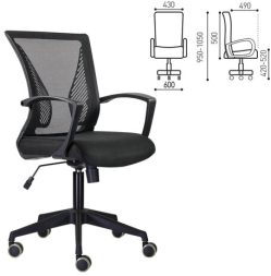 Кресло BRABIX &quot;Wings MG-309&quot;, пластик черный, сетка, черное, 532015