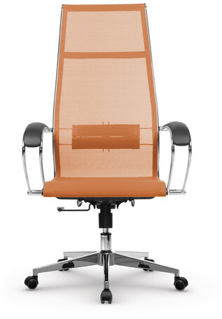 Кресло офисное МЕТТА "К-7" хром, прочная сетка, сиденье и спинка регулируемые, оранжевое