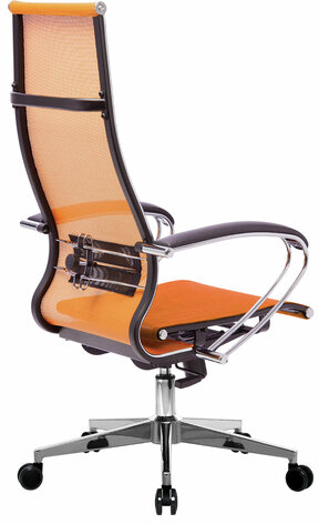Кресло офисное МЕТТА "К-7" хром, прочная сетка, сиденье и спинка регулируемые, оранжевое