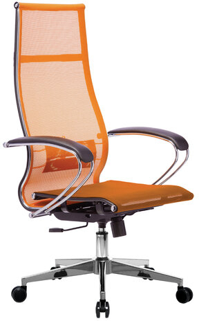 Кресло офисное МЕТТА "К-7" хром, прочная сетка, сиденье и спинка регулируемые, оранжевое