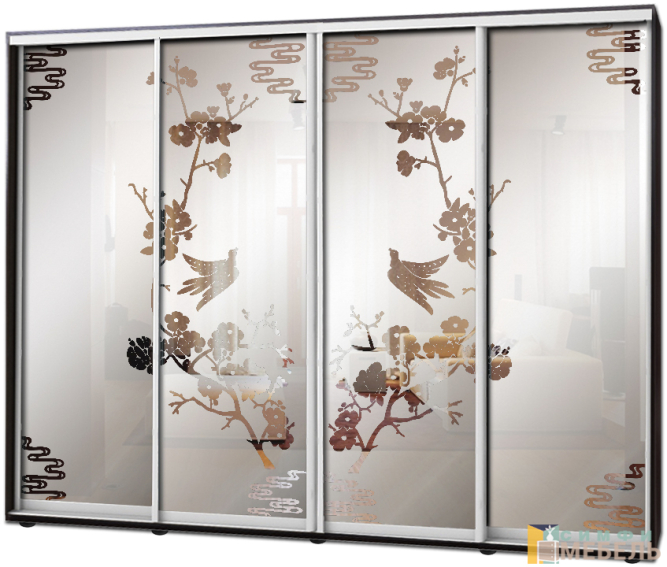 Шкаф купе 4х дв Пескоструй фон матовый № 15