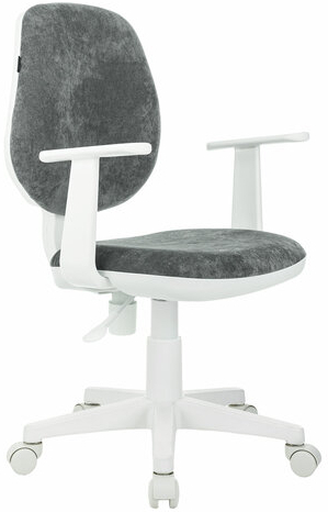 Кресло детское BRABIX "Fancy MG-201W", с подлокотниками, пластик белый, велюр, серое, 533010