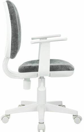 Кресло детское BRABIX "Fancy MG-201W", с подлокотниками, пластик белый, велюр, серое, 533010