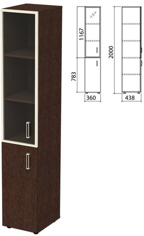 Шкаф закрытый со стеклом в алюминиевой рамке Приоритет левый, 4 полки