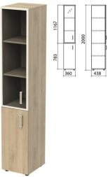 Шкаф закрытый со стеклом в алюминиевой рамке Приоритет левый, 4 полки