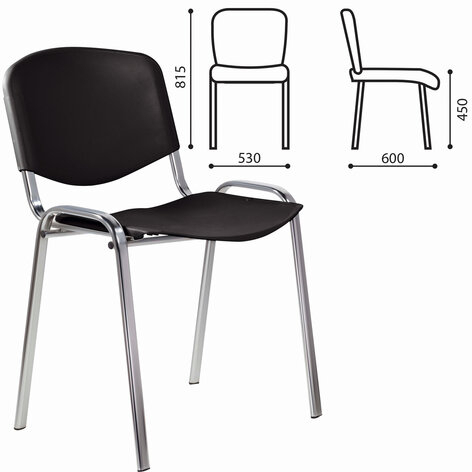 Стул STAFF &quot;Iso Plast CF-009&quot;, хром каркас, пластик черный, 532571