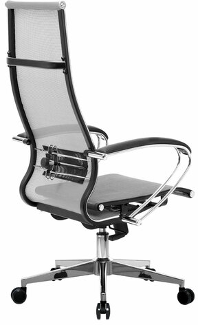 Кресло офисное МЕТТА "К-7" хром, прочная сетка, сиденье и спинка регулируемые, серое