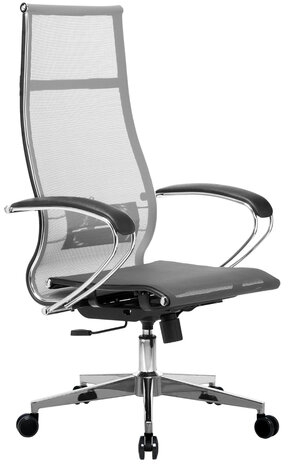 Кресло офисное МЕТТА "К-7" хром, прочная сетка, сиденье и спинка регулируемые, серое