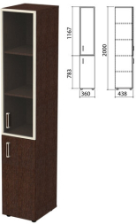 Шкаф закрытый со стеклом в алюминиевой рамке Приоритет правый, 4 полки