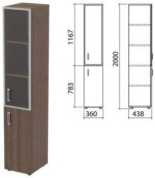 Шкаф закрытый со стеклом в алюминиевой рамке Приоритет правый, 4 полки