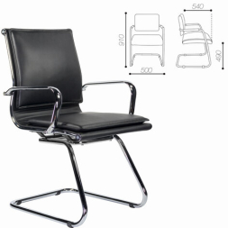 Кресло для приемных и переговорных BRABIX "Kayman CF-102", экокожа, хром, черное, 532572