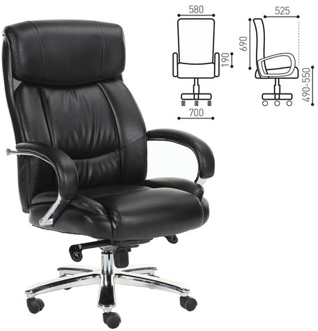 Кресло офисное BRABIX PREMIUM "Direct EX-580", хром, рециклированная кожа, черное, 531824