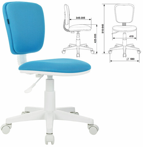 Кресло детское BRABIX "Joy MG-204W", без подлокотников, пластик белый, ткань TW, голубое, 533012