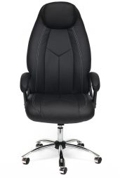 Кресло BOSS (хром) кож/зам, черный/черный перфорированный, 36-6/36-6/06
