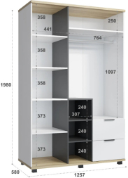 Шкаф комбинированный Скайлайт СЛ-3К блэквуд ячменный/графит/белый/меренга