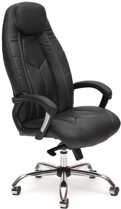 Кресло BOSS люкс (хром) кож/зам, черный/черный перфорированный, 36-6/36-6/06