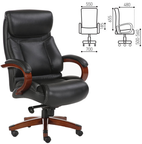 Кресло из натуральной кожи BRABIX PREMIUM "Infinity EX-707", дерево, черное, 531826