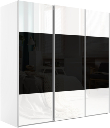 Шкаф-купе Эста 3-х дверный Комби (Стекло черное, Стекло белое) Белый снег