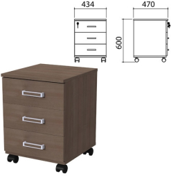 Тумба подкатная Приоритет 3 ящика, замок