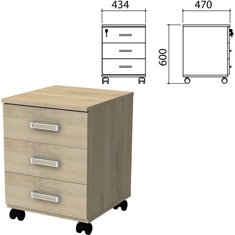 Тумба подкатная Приоритет 3 ящика, замок