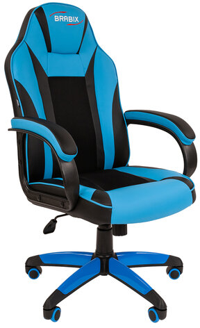 Кресло компьютерное BRABIX "Tanto GM-171", TW/экокожа, черное/голубое, 532575, 7083503