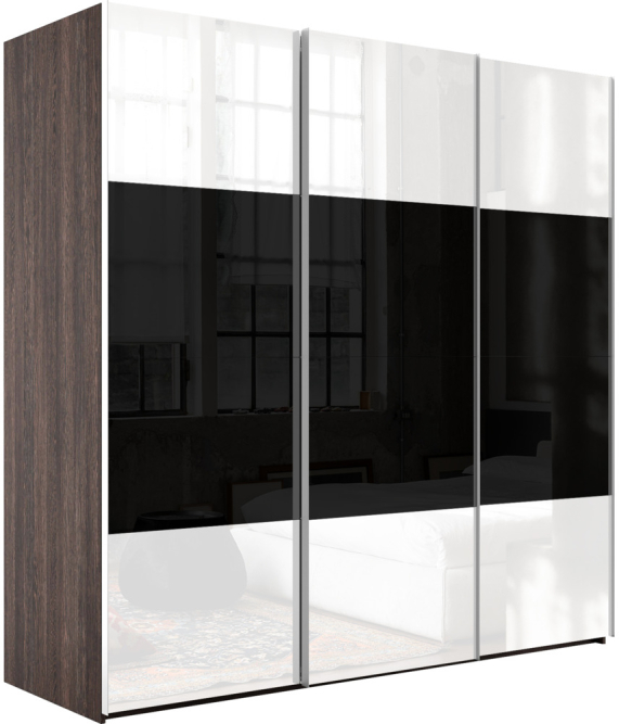 Шкаф-купе Эста 3-х дверный Комби (Стекло черное, Стекло белое) Венге Мали