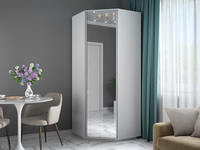 Шкаф-купе Экспресс Угловой ( Зеркало) Белый снег
