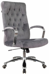 Кресло офисное T-9928SL, усиленное, НАГРУЗКА до 200 кг, хром, ткань, серое, 1985910