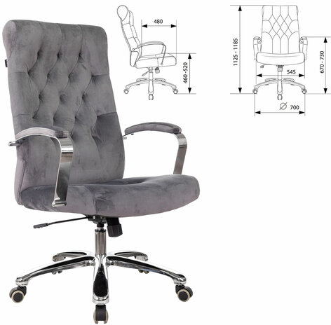 Кресло офисное T-9928SL, усиленное, НАГРУЗКА до 200 кг, хром, ткань, серое, 1985910