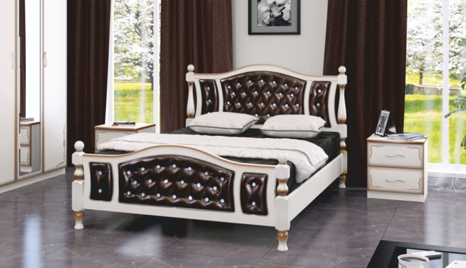 Кровать из массива Жасмин с элементами экокожи