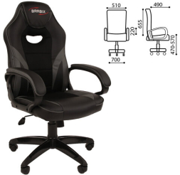 Кресло компьютерное BRABIX "Accent GM-161", TW/экокожа, черное/серое, 532576, 7083504