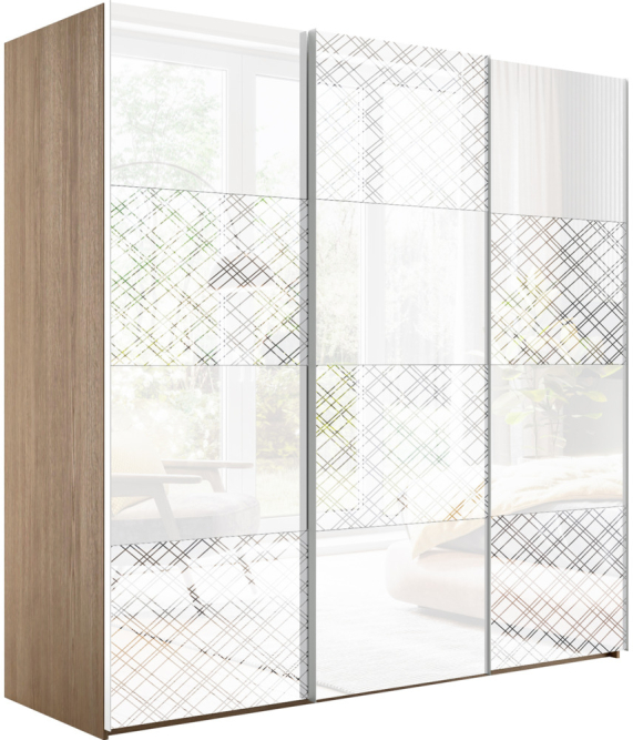 Шкаф-купе Эста 3-х дверный (Стекло Диско белый, Зеркало) Дуб Бардолино