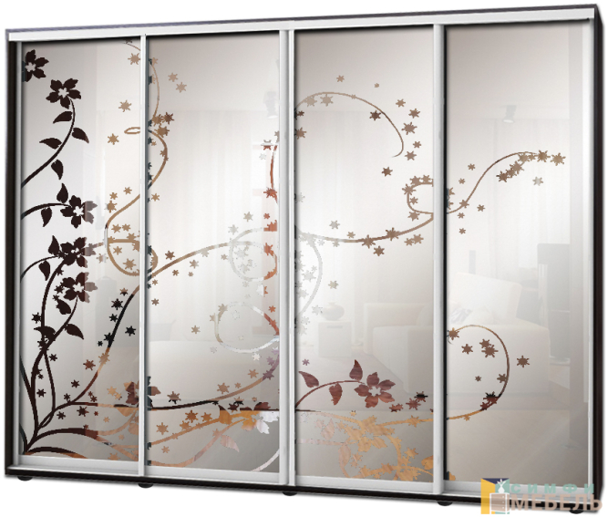 Шкаф купе 4х дв Пескоструй фон матовый № 21