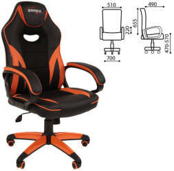 Кресло компьютерное BRABIX "Accent GM-161", TW/экокожа, черное/оранжевое, 532577, 7083505