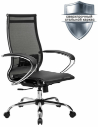 Кресло офисное МЕТТА "К-9" хром, прочная сетка, сиденье и спинка регулируемые, черное