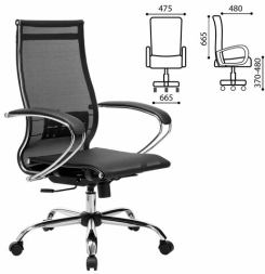 Кресло офисное МЕТТА "К-9" хром, прочная сетка, сиденье и спинка регулируемые, черное