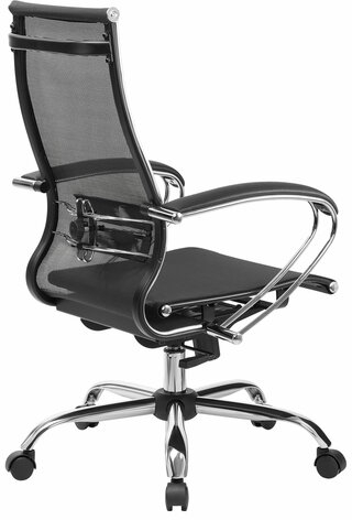 Кресло офисное МЕТТА "К-9" хром, прочная сетка, сиденье и спинка регулируемые, черное