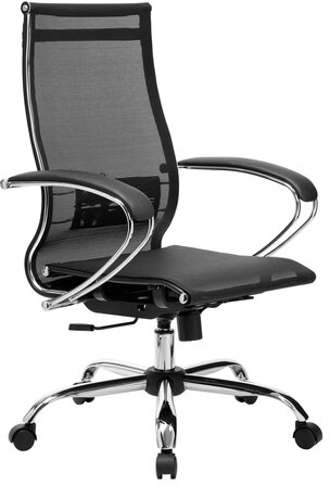 Кресло офисное МЕТТА "К-9" хром, прочная сетка, сиденье и спинка регулируемые, черное