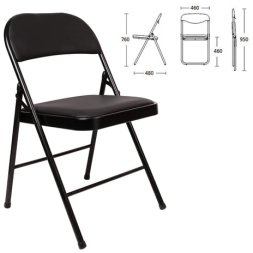 Стул складной для дома и офиса BRABIX "Golf Plus CF-003 Комфорт", черный каркас, кожзам черный, 531566