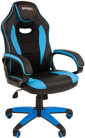 Кресло компьютерное BRABIX "Blaze GM-162", TW/экокожа, черное/голубое, 532578, 7083506