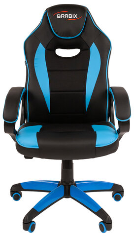 Кресло компьютерное BRABIX "Blaze GM-162", TW/экокожа, черное/голубое, 532578, 7083506