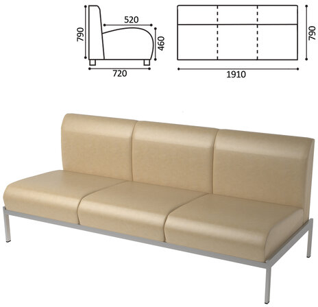 Диван мягкий трехместный "Дилан" Д-22, 1910х720х790 мм, без подлокотников, кожзам, бежевый