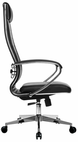 Кресло офисное МЕТТА "К-29" хром, рецик. кожа, сиденье и спинка мягкие, черное