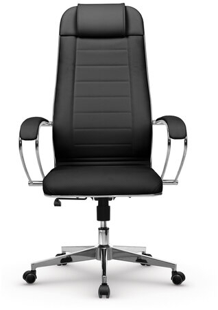 Кресло офисное МЕТТА "К-29" хром, рецик. кожа, сиденье и спинка мягкие, черное